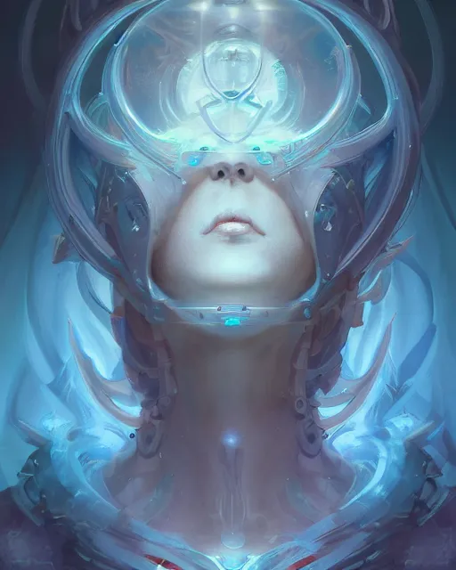 Image similar to portrait of a beautiful cybernetic emanation from angelarium, by pete mohrbacher and artgerm and wlop, digital art, highly detailed, intricate, fantasy, mystical, Trending on Artstation HQ, deviantart, unreal engine, 4K UHD image