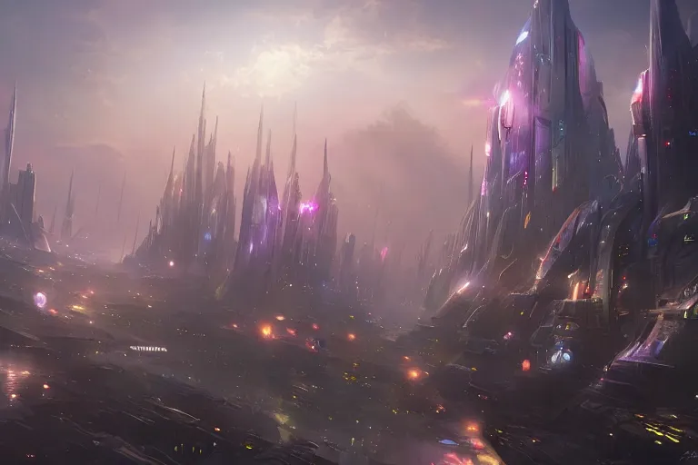 Prompt: a magical futuristic city by jessica rossier,