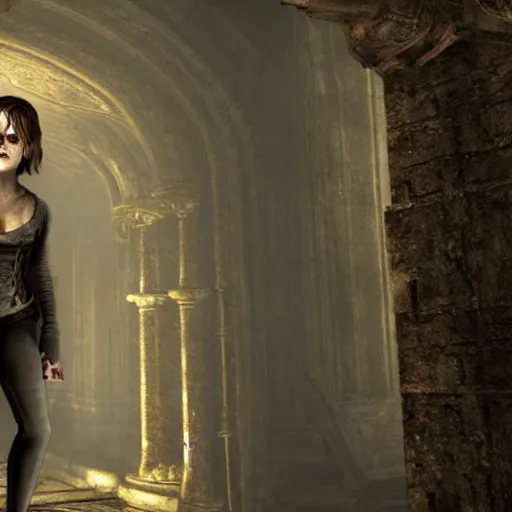 Prompt: screenshot of Emma Watson in Amnesia The Dark Descent