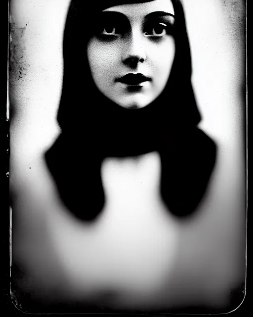 Image similar to tintype black and white dreamy young beautiful female artificial intelligence, metropolis, cinematic, rim light, bokeh, photo - realistic, elegant, high detail, 8 k, masterpiece, photo taken in 1 9 3 0