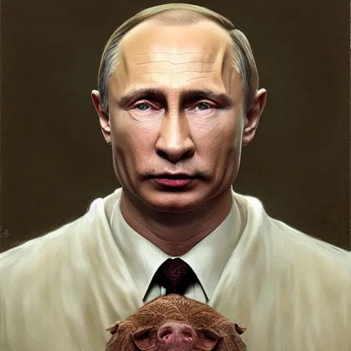 Image similar to vladimir putin, vladimir putin with pig nose, toothless mutant, horror, macabre by donato giancola and greg rutkowski and wayne barlow and zdzisław beksinski, realistic face, digital art