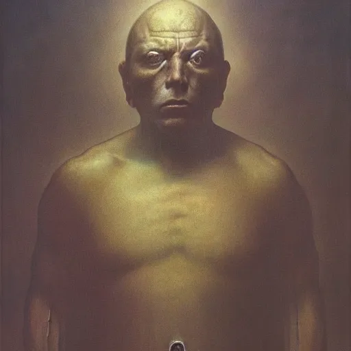 Image similar to joe rogan as a zdzisław beksinski painting, dark, epic