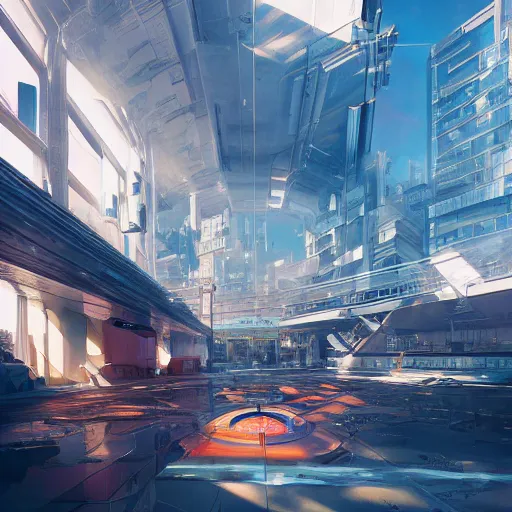 Image similar to neo brutralism, futuristic architectural art, colorful, hyperrealistic, cgsociety, octane render, 8k, realistic depth, 3D feeling, sunlight, shadows, reflections, romanticism, 3D, realistic depth, in the style of Akihiko Yoshida and Greg Rutkowski