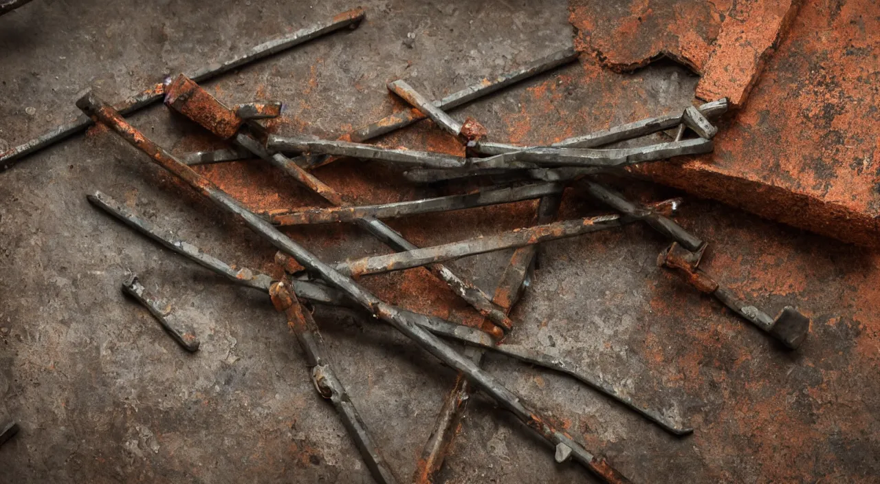 Prompt: radioactive rusty piece of iron rebar rod in the living room 5 5 mm photography footage