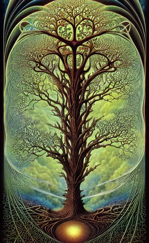 Image similar to tree of life by roger dean and andrew ferez, art forms of nature by ernst haeckel, divine chaos engine, symbolist, visionary, art nouveau, botanical fractal structures, organic, detailed, realistic, surreality