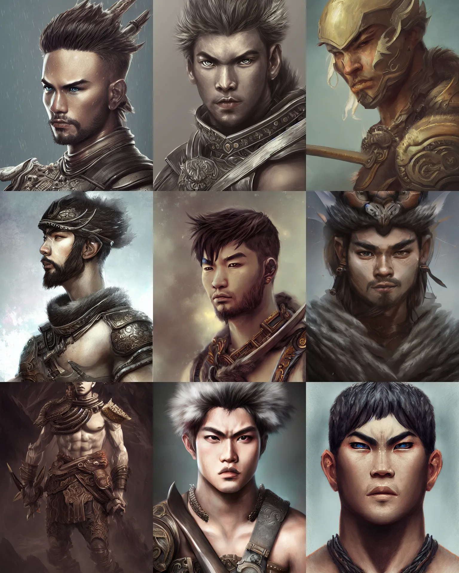 Prompt: portrait of a male warrior, fierce, ross tran, muted colors, highly detailed sculpture, intricate detailed, ommatidia, 8 k, cinematic atmosphere