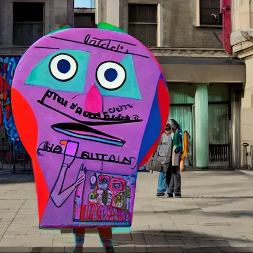 Prompt: doodlebob 1970s street performer, 4k, abstract surrealism masterpiece