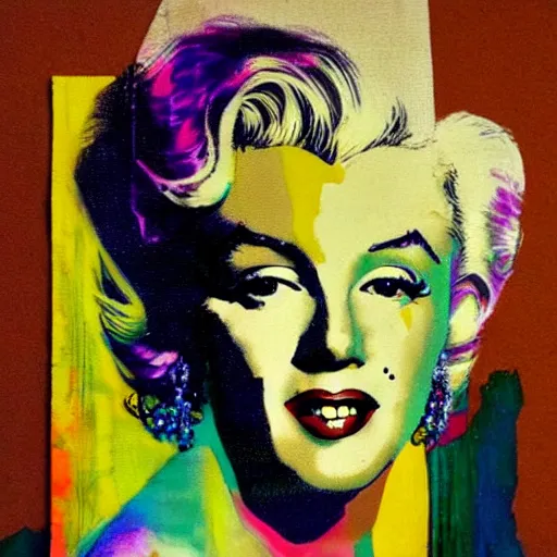 Image similar to a mixed media painting of Marilyn Monroe