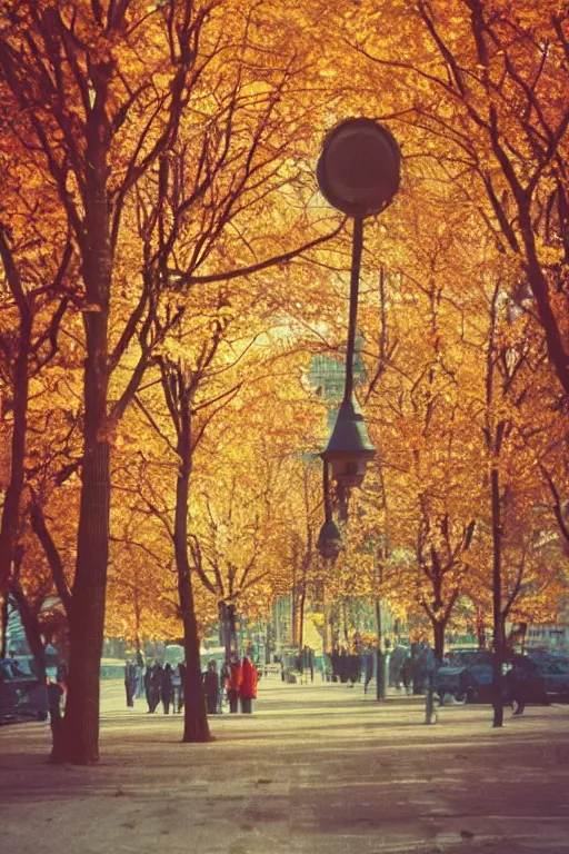 Image similar to a lomographic photo of moscow, autumn, cinestill, bokeh