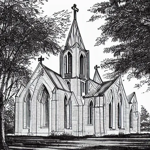 Prompt: architectural drawing of church inspired by nature