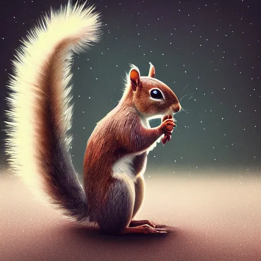 Image similar to an extremely handsome squirrel holding his puffy tail, painted by Mike Winkelmann