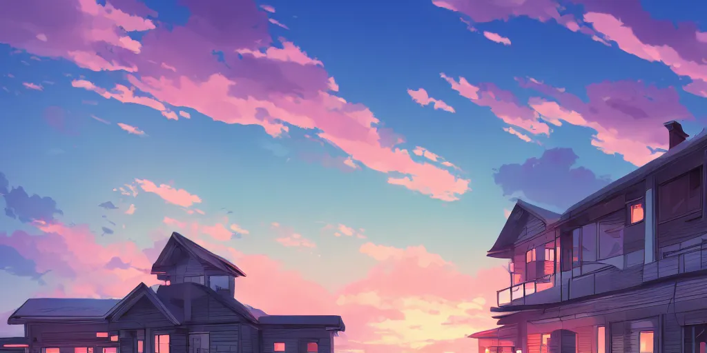 Image similar to a soviet suburban panel building house with sunset sky, ultra high quality, 4 k, by miyazaki and makoto shinkai, anime screenshot, colorful, artstation, pixiv,