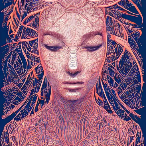 Prompt: the head of an extremely beautiful woman partially made of carrots and blueberries, an ultrafine detailed illustration by james jean, final fantasy, intricate linework, bright colors, behance contest winner, vanitas, angular, altermodern, unreal engine 5 highly rendered, global illumination, radiant light, detailed and intricate environment