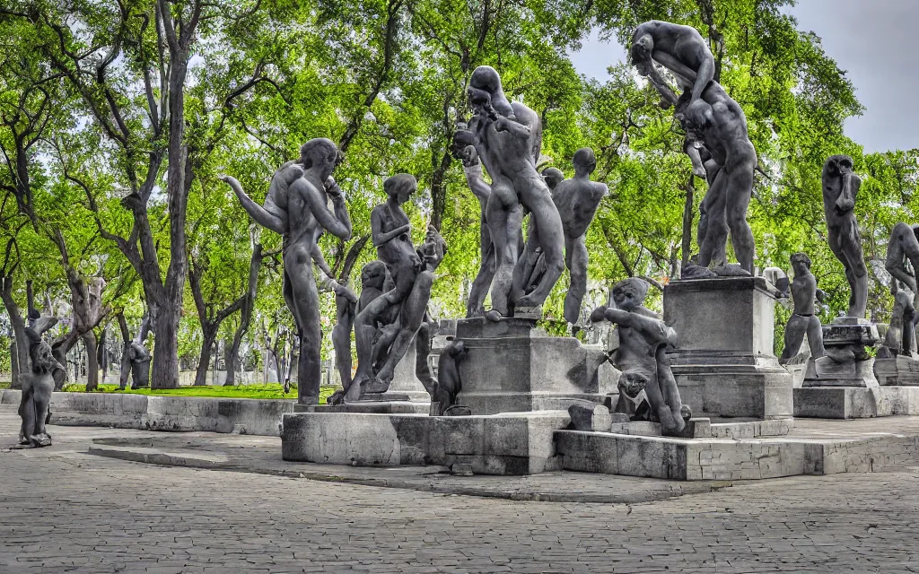 Image similar to the statue park in st. petersburg, by kenton brown,