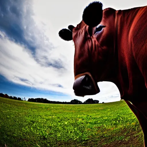 Image similar to a photo of a cow, taken with a fisheye lens