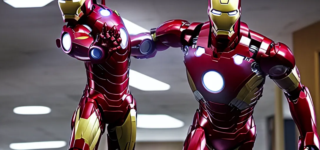 Prompt: a very high resolution image of ironman in an episode of the office. photorealistic, photography