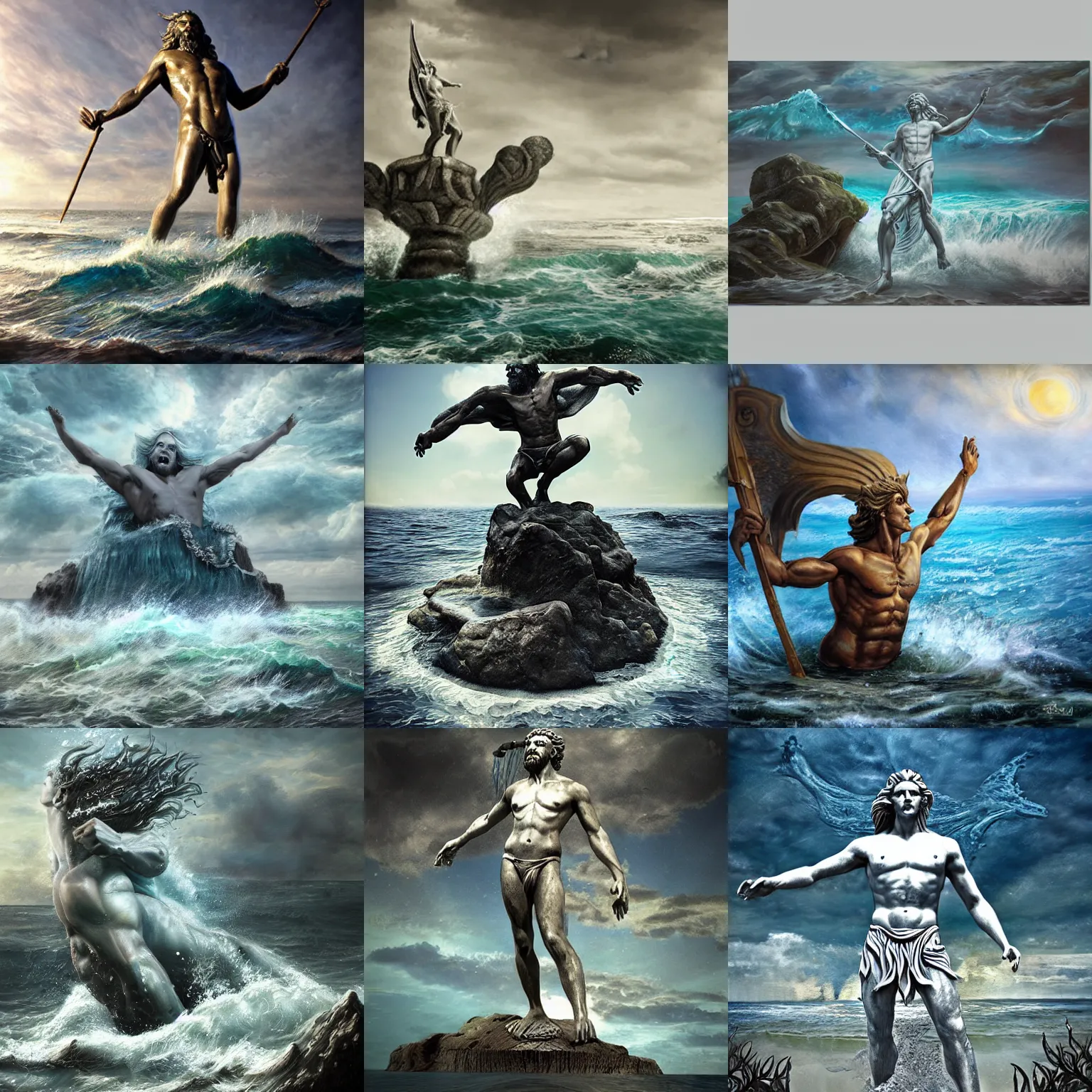 Prompt: Proud Poseidon rising from the ocean, fantasy art, photorealistic