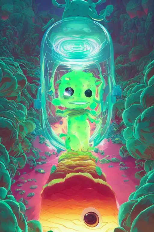 Image similar to roots cactus sushi cristal smurf ghost creature animal sushi cristal very big eye roots cactus elemental flush of force nature micro world fluo fishscale, behance hd by jesper ejsing, by rhads, makoto shinkai and lois van baarle, ilya kuvshinov, rossdraws radiating a glowing aura global illumination ray tracing hdr