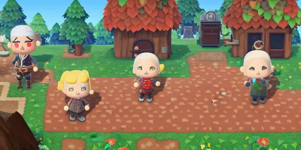 Prompt: geralt of rivia in animal crossing new horizons