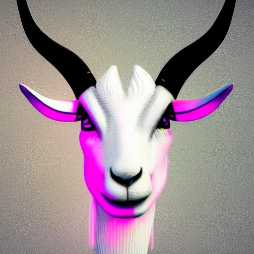 Image similar to synthwave goat face with neon horns, detailed face, sharp focus, synthwave art, aesthetic, octane render, raw, cinematic