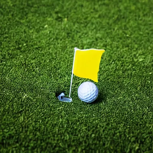 Image similar to “ hamster coming out of a golf hole, golf flag next to the hole, golf lawn ”