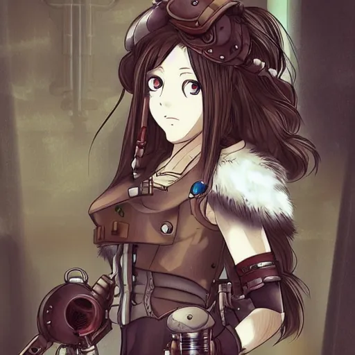 Image similar to anime girl that is a steampunk cyborg, portrait, studio ghibli, extremely detailed,