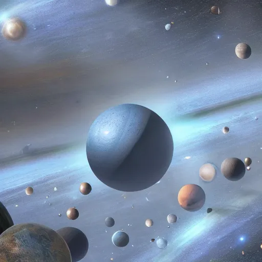 Image similar to photo of mob of planets in galactic mealstrom, vray