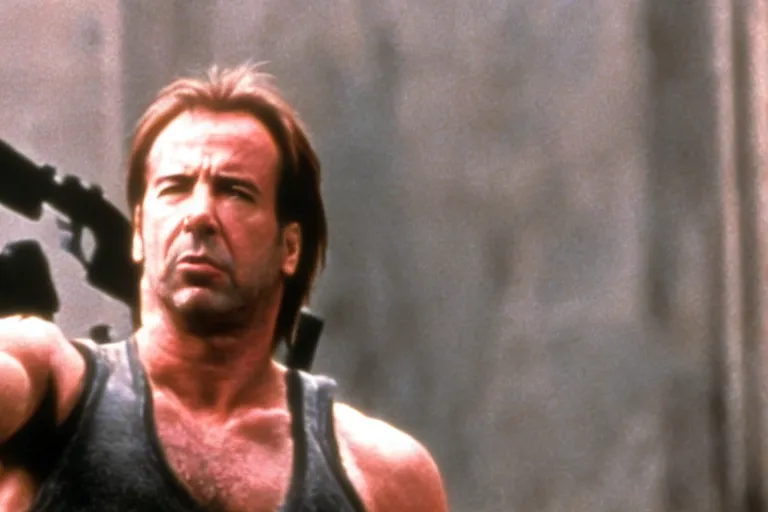 Image similar to film still of Alan Rickman as John McClane in Die Hard 1988