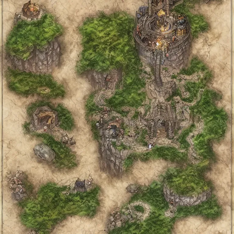 Prompt: full - color fantasy floor plan battle map of a cave, d & d, pathfinder, by jeff todd and greg rutkowski, trending on artstation, pinterest