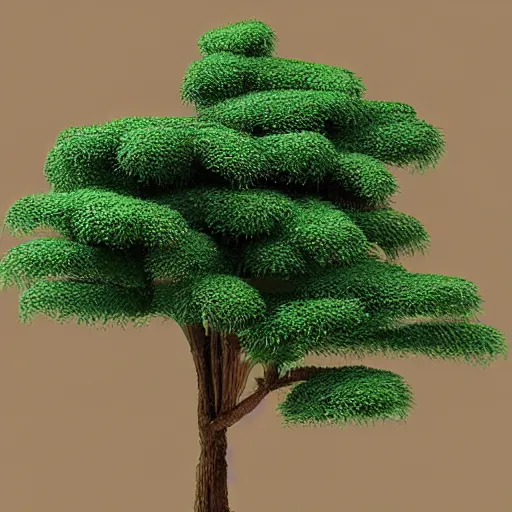 Image similar to “ hd photograph of a miniature 3 d pine tree model made of digital pixels ”