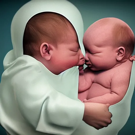 Image similar to baby eating it’s twin in the womb, hyper realistic, 8k resolution, moody, artistic, horror,