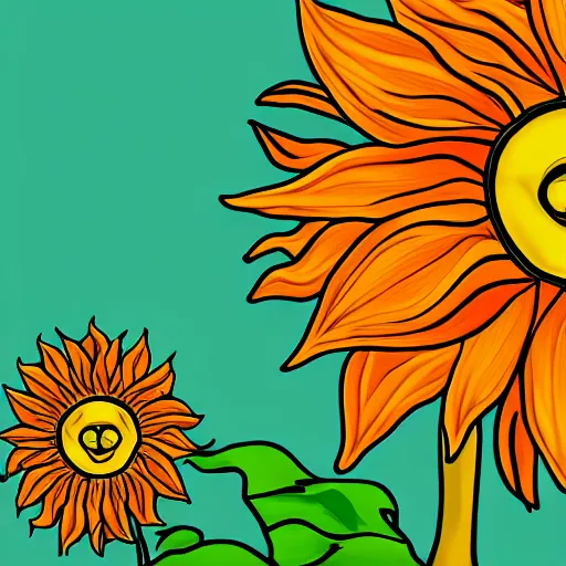 Prompt: awakened monkey cartoon style sunflowers