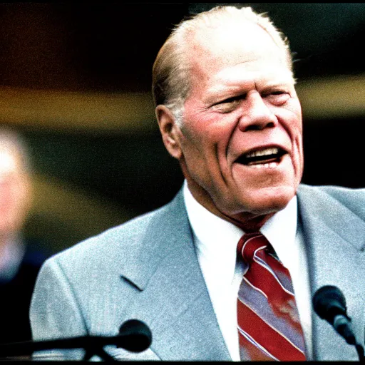 Prompt: President Gerald Ford addresses the National Youth Leadership Conference. CineStill