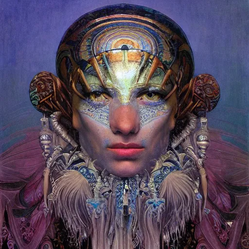 Prompt: baroque portrait of an art deco shaman, reflective detailed textures, highly detailed fantasy science fiction painting by annie swynnerton and jean delville and moebius, norman rockwell and maxfield parrish. rich colors, high contrast. artstation
