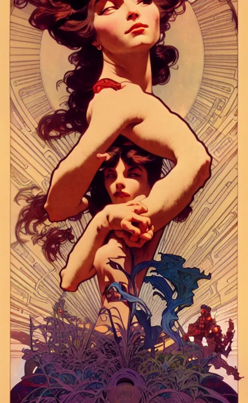 Image similar to exquisite imaginative scifi poster art, movie art, by lucusfilm, weta studio, alphonso mucha, james jean, frank frazetta, 8 k, denoised, sharp, crisp, high quality, cinematic