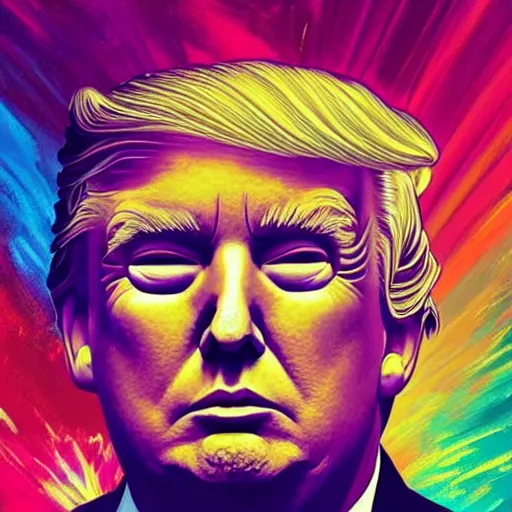 Prompt: Donald Trump an extremely psychedelic experience, colorful, surreal, dramatic lighting, cosmonaut, LSD, face, detailed, intricate, elegant, highly detailed, digital painting, artstation, concept art, smooth, sharp focus, illustration, art by Sam Spratt, Dan Mumford, Artem Demura and Alphonse Mucha