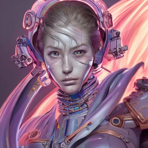 Image similar to studio portrait of lawful good colorful female holy mecha paladin absurdly beautiful, elegant, young sensual graceful woman, ultrafine hyperrealistic detailed face illustration by kim jung gi, irakli nadar, intricate linework, sharp focus, bright colors, matte, octopath traveler, final fantasy, unreal engine highly rendered, global illumination, radiant light, intricate environment