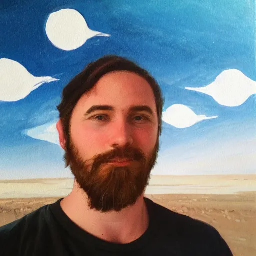 Image similar to a selfie taken at the end of the world, painting