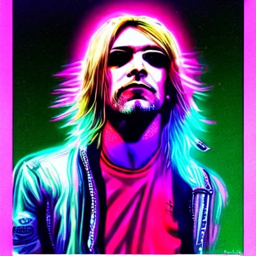 Image similar to futuristic kurt cobain, neon style