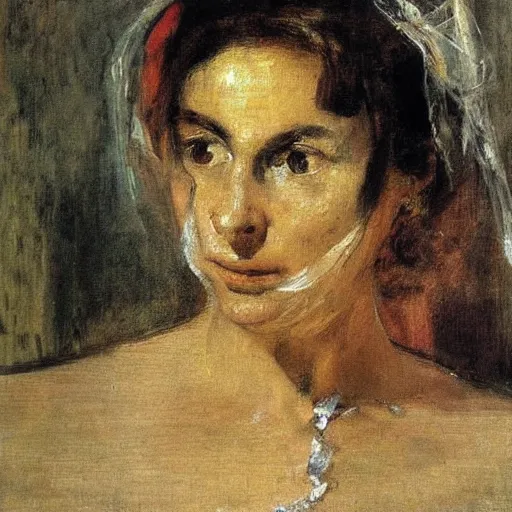 Prompt: Portrait of an italian country woman, beautiful, by Antonio Mancini, oil painting, francis bacon