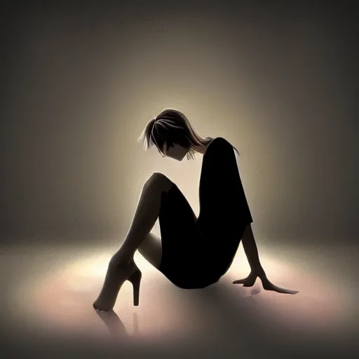 Prompt: a pretty young skinny woman who is very depressed and feeling hopeless sitting in the corner of her room waiting for The End. fractal lighting. machine shadowing. an amazing illustration by the greatest living illustrators of Japan. ultra detail. ultra shadowing. ultra graphics. ray tracing graphics. supreme colors. ultra image. perfect lighting. perfect pose. uplifting image. hopeful image.