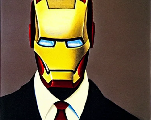 Image similar to a Magritte painting of Iron Man (2008)