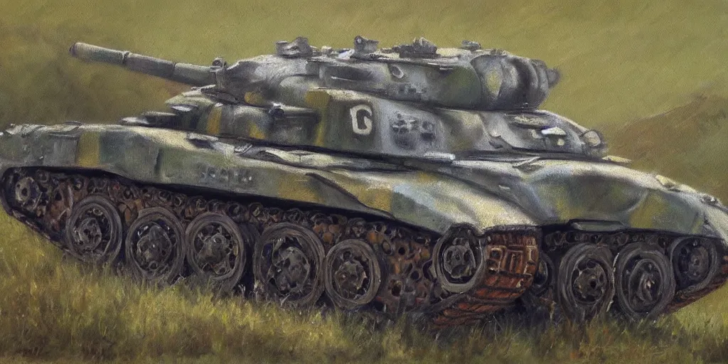 Prompt: panzer iv, oil painting