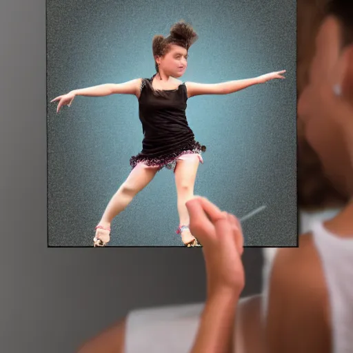 Prompt: Estefania dancing with a pic, realistic, 8k, dream,