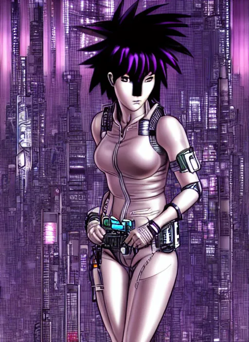 Image similar to motoko kusanagi in grungy cyberpunk megacity, intricate and finely detailed, cyberpunk vaporwave, portrait by j scott campbell