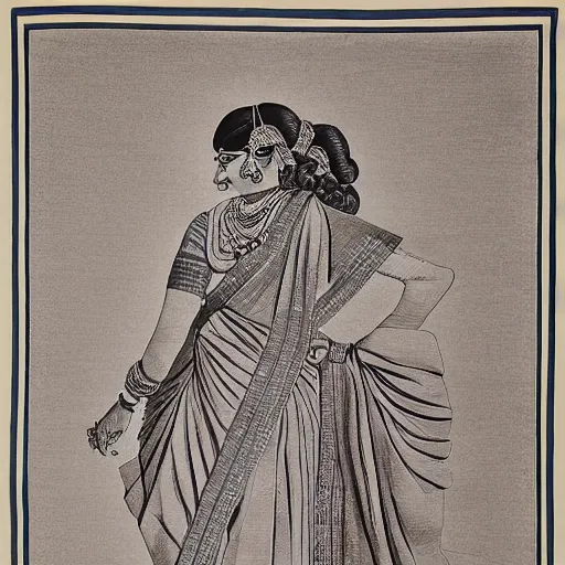 Prompt: line art of a women from maharashtra in saree from 2 0 th century extremely detailed, intricate
