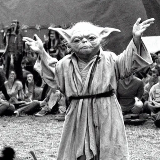 Image similar to yoda performing at woodstock