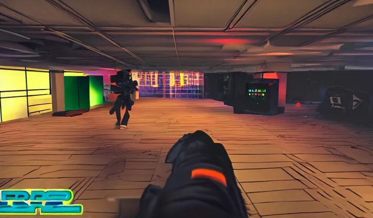 Image similar to ltj bukem npc in perfect dark giving you dj training, 9 0 s first person shooter, low poly, gameplay screenshot