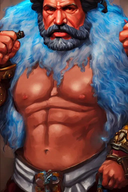 Image similar to buff barbarian karl marx with shining blue tattoos, dungeons and dragons, trending on artstation, award winning, stylized painting, 4 k, 8 k