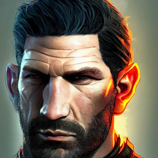Image similar to Portrait of Jon Bernthal as a wild warrior, lord of the rings, mattepainting concept Blizzard pixar maya engine on stylized background splash comics global illumination lighting artstation lois van baarle, ilya kuvshinov, rossdraws